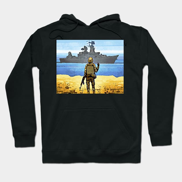 Russian Warship Go Fuck Yourself, Graphic Poster, Support for Ukraine Hoodie by ZiggyPrint